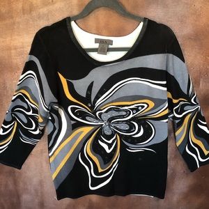 Grey black and yellow top with sequins